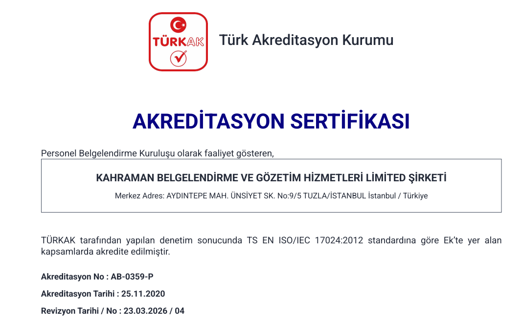 TÜRKAK-Akreditasyon Sertifikası